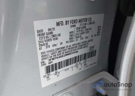 2021 Ford Mustang Mach-E Gt from USA, damaged, VIN 3FMTK4SE2MME03046